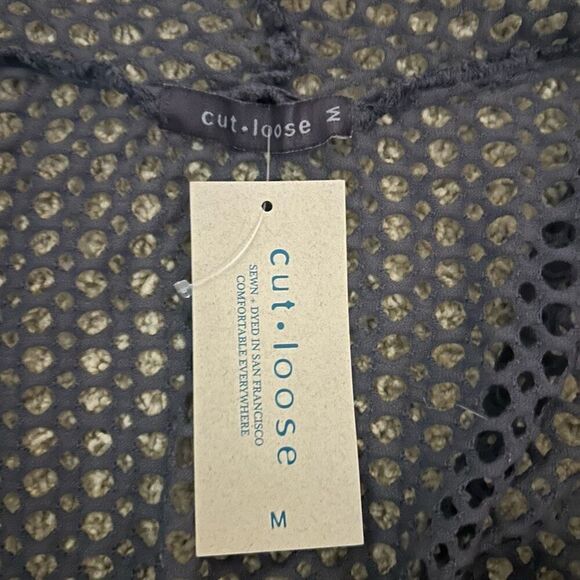 Cut Loose fishnet crochet cropped open front cardigan gray size M NEW - Picture 4 of 6
